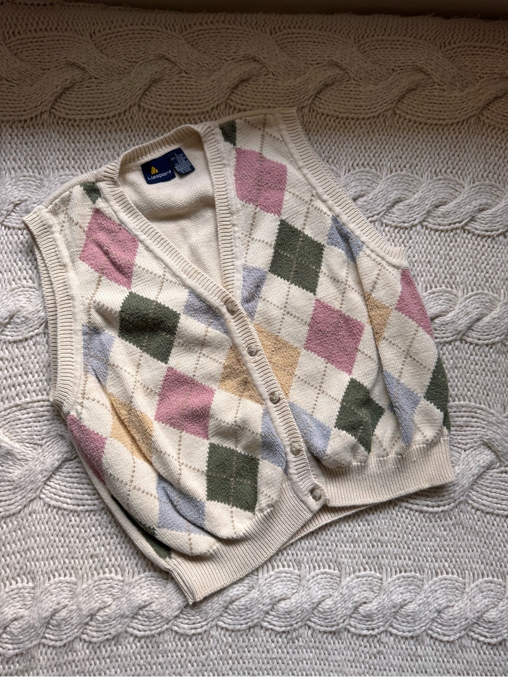 Vintage Lizsport Argyle Button Sweater Vest